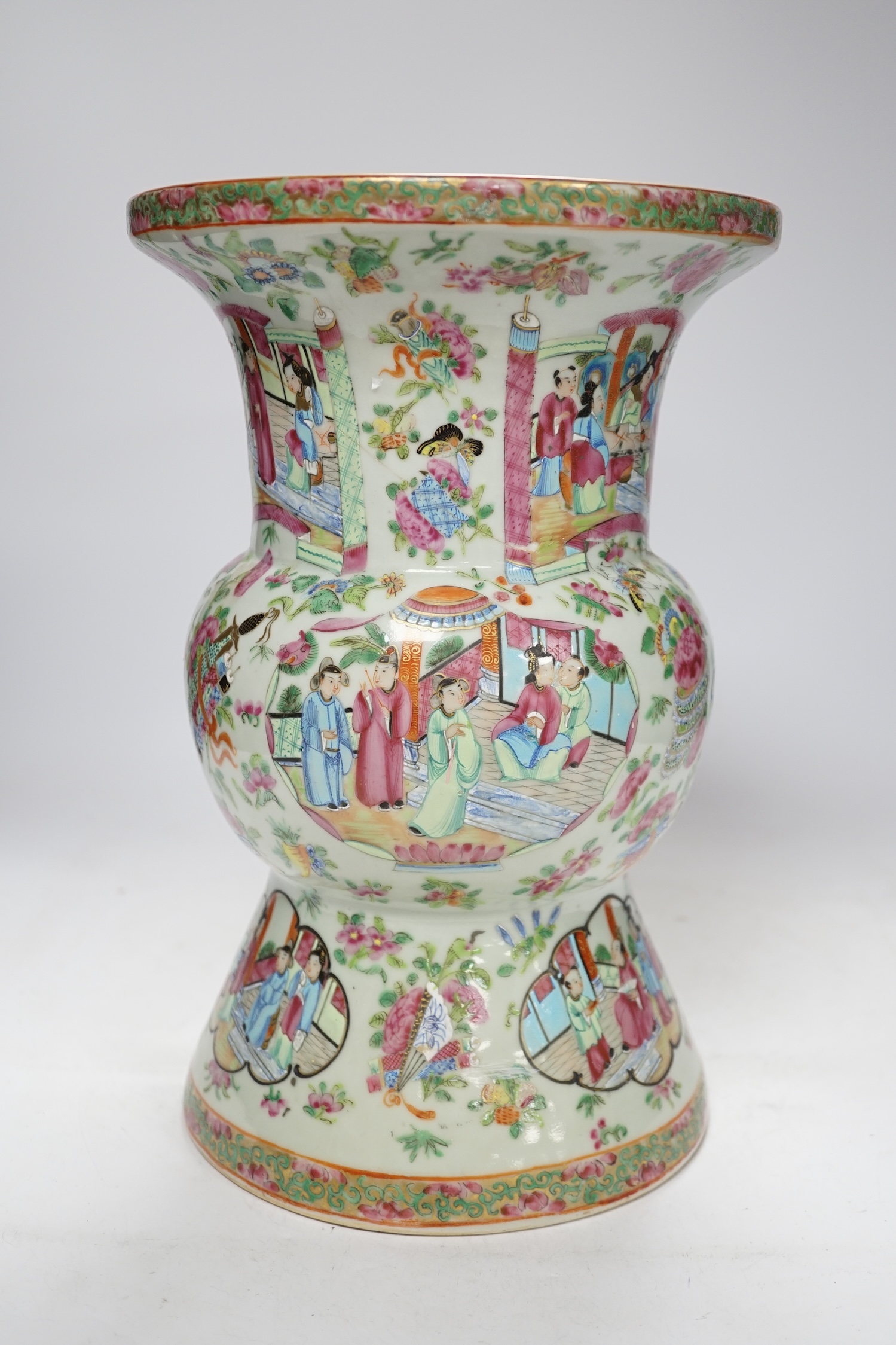 A large 19th century Chinese Canton famille rose vase, damaged and restored, 34cm